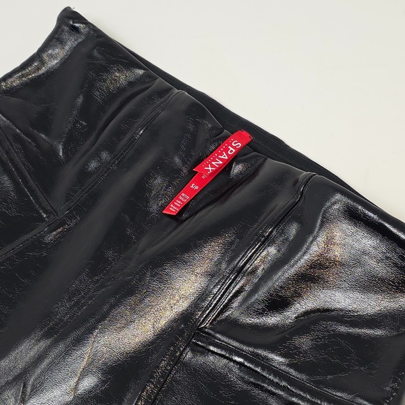 SPANX Pants - Spanx 20301Q Faux Patent Leather Leggings Black Small Petite High Waist Shaping